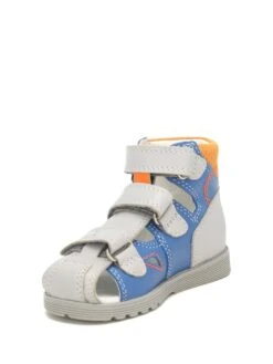 Leder-Halbsandalen In Grau/ Orange/ Blau -Kleidung Geschäft bartek leder halbsandalen in grau orange blau 2