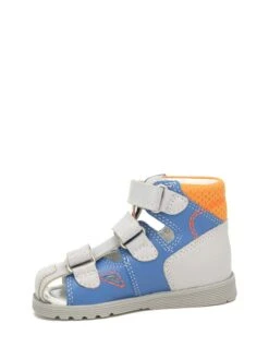 Leder-Halbsandalen In Grau/ Orange/ Blau -Kleidung Geschäft bartek leder halbsandalen in grau orange blau 3