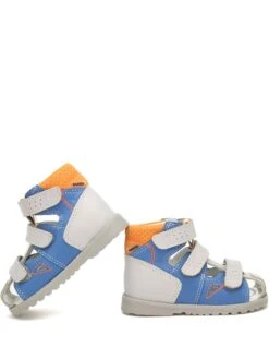 Leder-Halbsandalen In Grau/ Orange/ Blau -Kleidung Geschäft bartek leder halbsandalen in grau orange blau 5