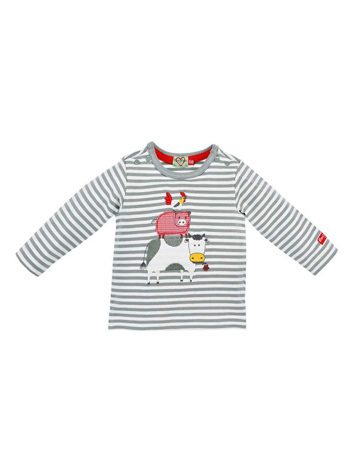 Longsleeve "Bauernhof" In Grau/ Weiß 1 Longsleeve "Bauernhof" In Grau/ Weiß