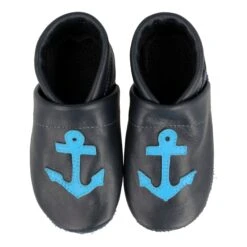 Krabbelschuhe / Lederpuschen Mit Anker In Blau / Hellblau -Kleidung Geschäft pantau its a small world krabbelschuhe lederpuschen mit anker in blau hellblau 2