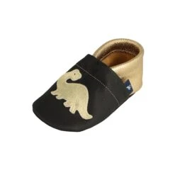 Krabbelschuhe / Lederpuschen Mit Dinosaurier In Schwarz / Gold -Kleidung Geschäft pantau its a small world krabbelschuhe lederpuschen mit dinosaurier in schwarz gold 3