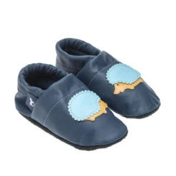 Krabbelschuhe / Lederpuschen Mit Igel In Blau / Gelb