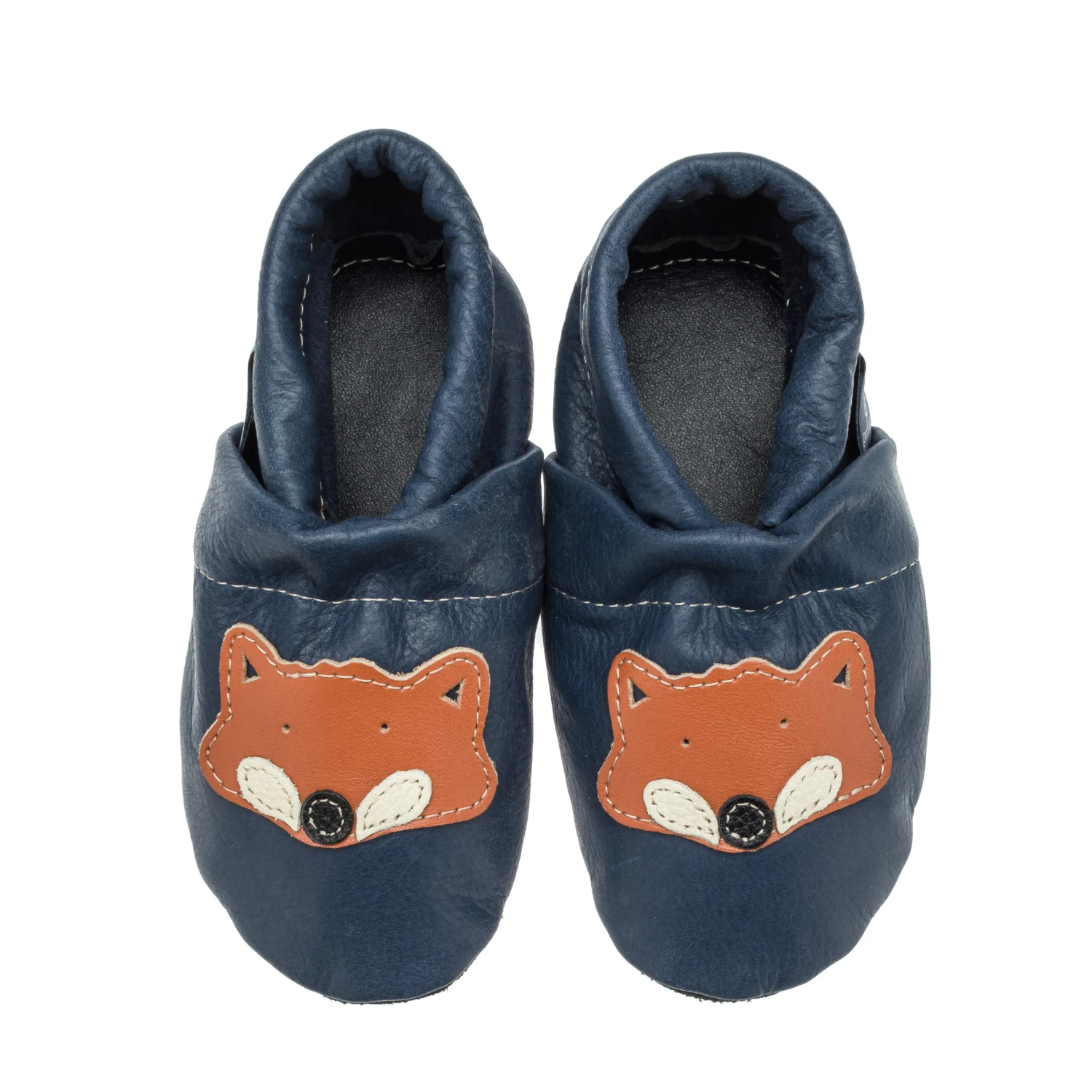 Lauflernschuhe / Lederpuschen Mit Fuchs In Blau / Orange 2 Lauflernschuhe / Lederpuschen Mit Fuchs In Blau / Orange – Bild 2