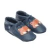 Lauflernschuhe / Lederpuschen Mit Fuchs In Blau / Orange