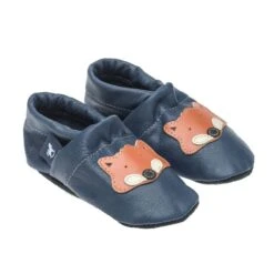 Lauflernschuhe / Lederpuschen Mit Fuchs In Blau / Orange