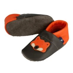Lauflernschuhe / Lederpuschen Mit Fuchs In Grau / Orange -Kleidung Geschäft pantau its a small world lauflernschuhe lederpuschen mit fuchs in grau orange 2