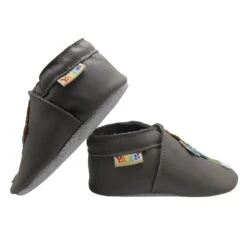 Leder-Krabbelschuhe "4 Blumen" In Dunkelgrau -Kleidung Geschäft yalion leder krabbelschuhe 4 blumen in dunkelgrau 4