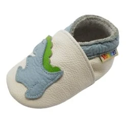 Leder-Krabbelschuhe "Dinosaurier" In Weiss -Kleidung Geschäft yalion leder krabbelschuhe dinosaurier in weiss 2