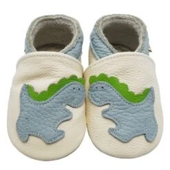 Leder-Krabbelschuhe "Dinosaurier" In Weiss