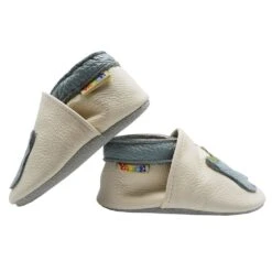 Leder-Krabbelschuhe "Dinosaurier" In Weiss -Kleidung Geschäft yalion leder krabbelschuhe dinosaurier in weiss 4